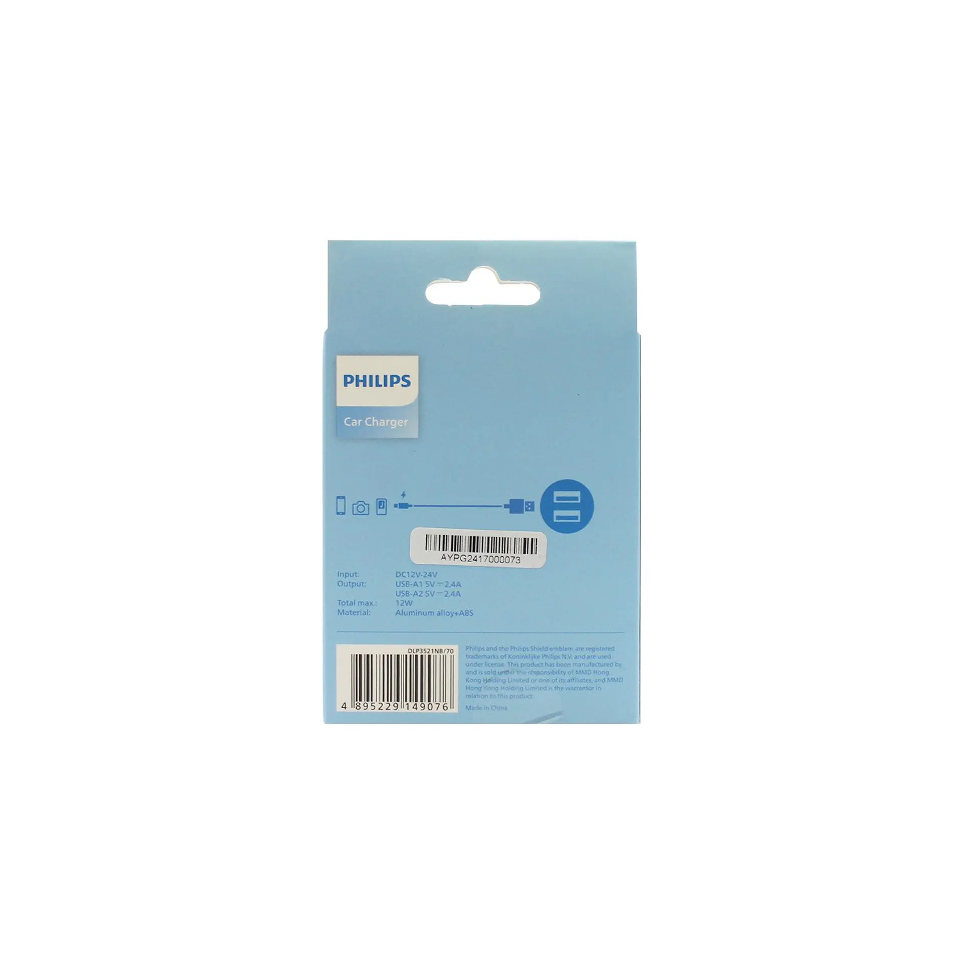 Cargador auto Philips 12 W 2 USB-A DLP3521NB/70 3