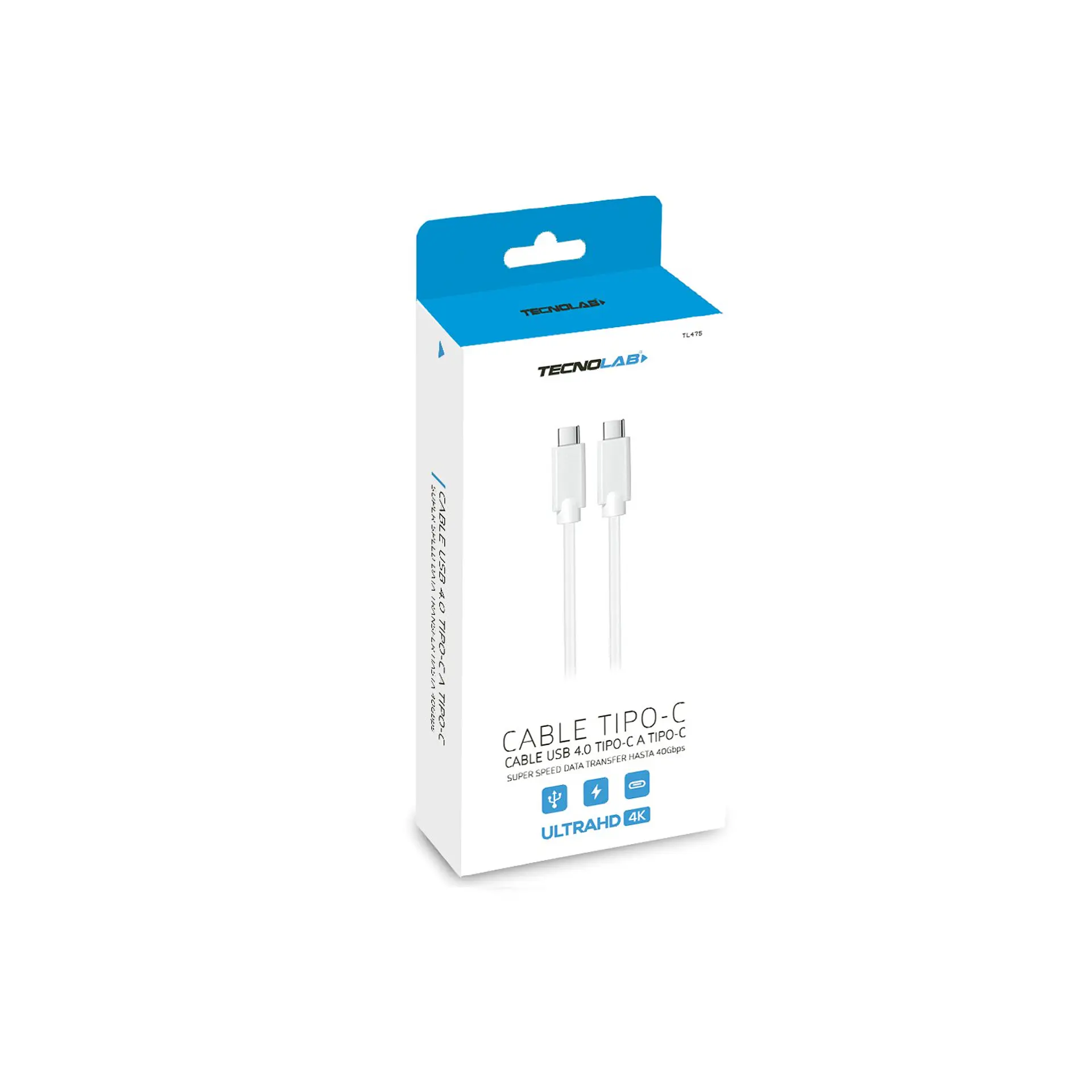 Cable Tecnolab TL475 USB-C a USB-C, 2 m, blanco 2