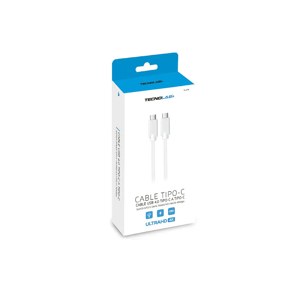 Cable Tecnolab TL475 USB-C a USB-C, 2 m, blanco 2