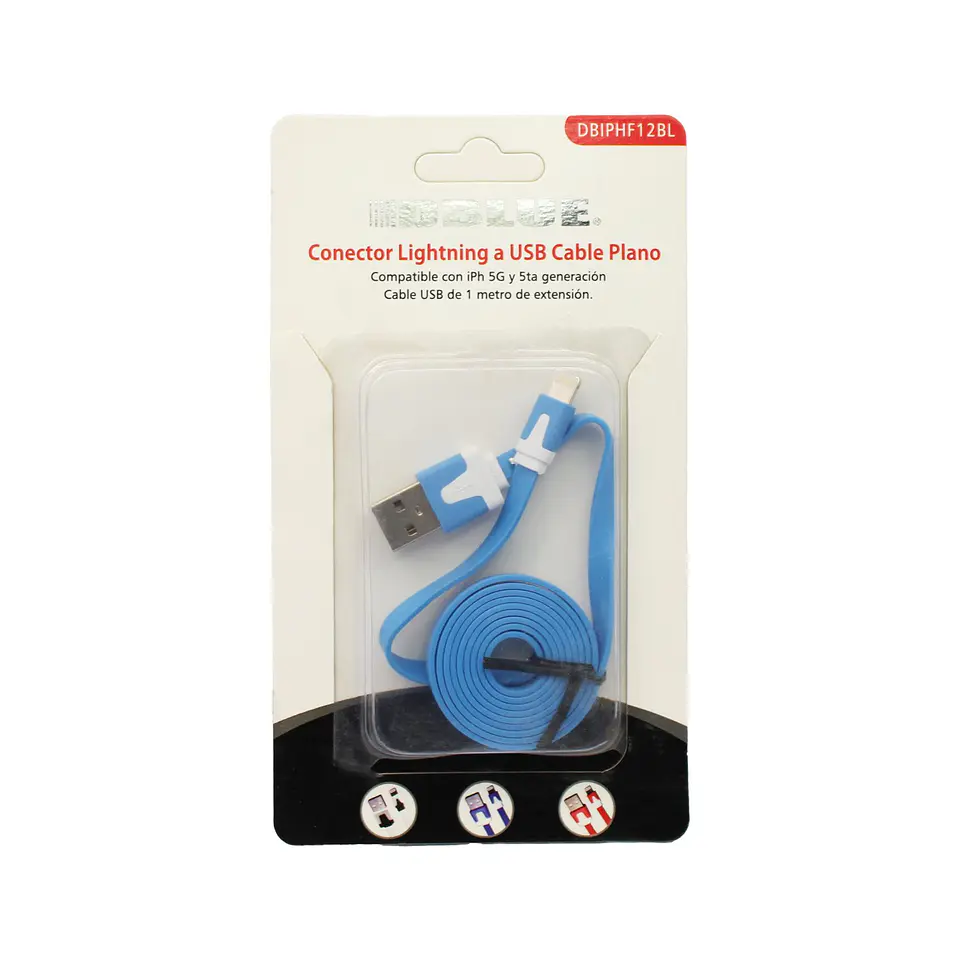Cable plano Dblue DBIPHF12BL USB-A a Lightning, 1 m, azul 3