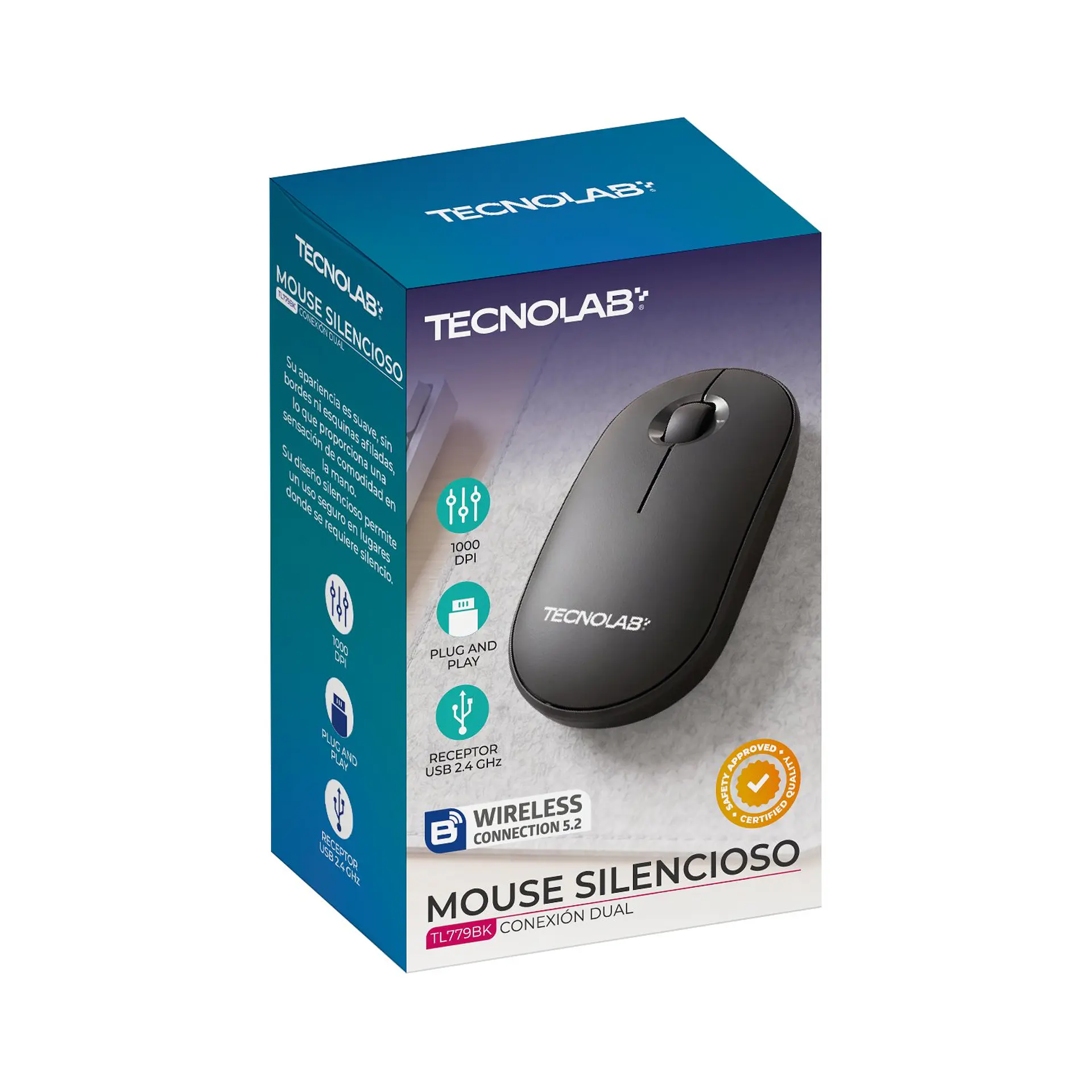 Mouse Silencioso Tecnolab Bluetooth y 2.4 GHz Negro 1