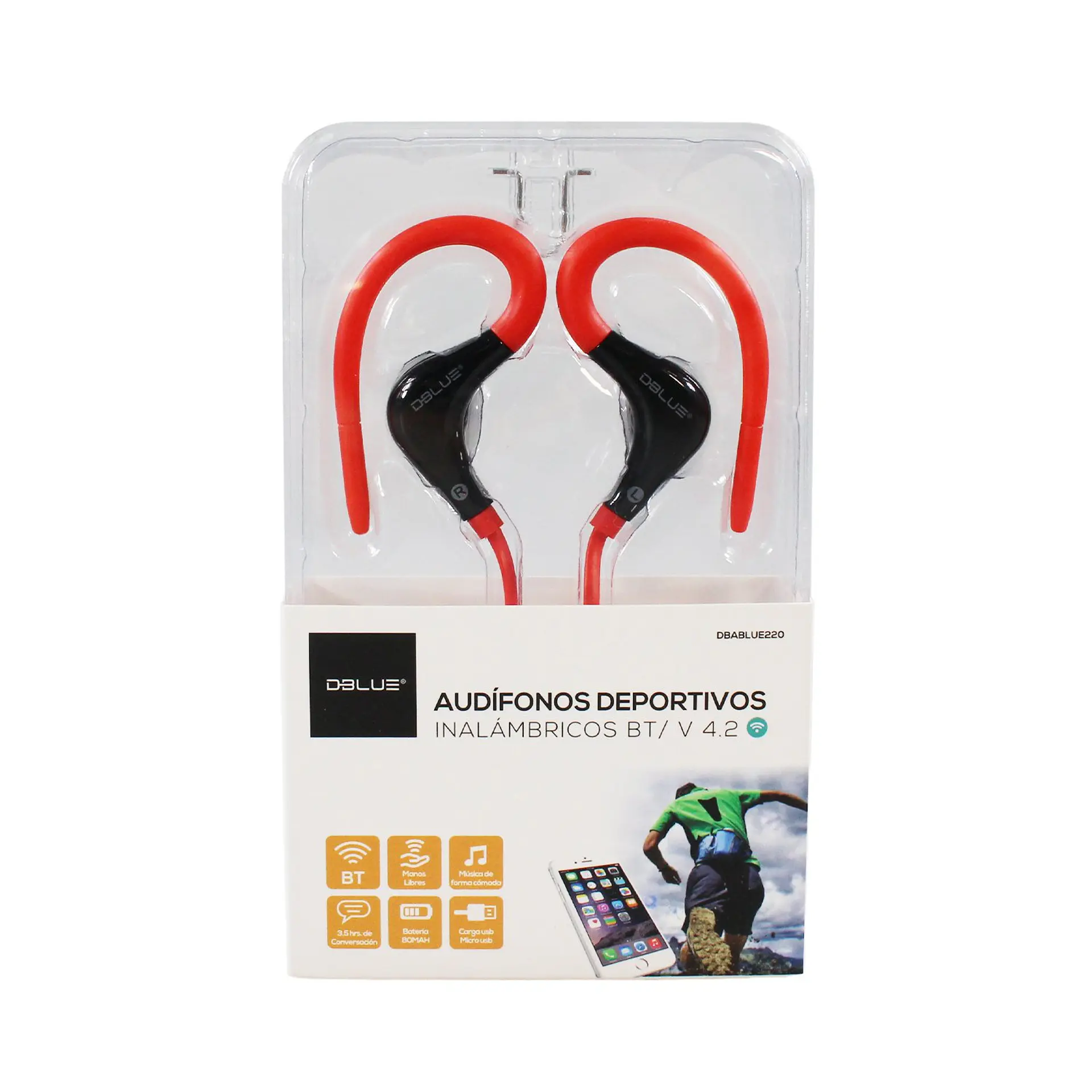 Audífonos Dblue DBABLUE220R Bluetooth rojo y negro 2