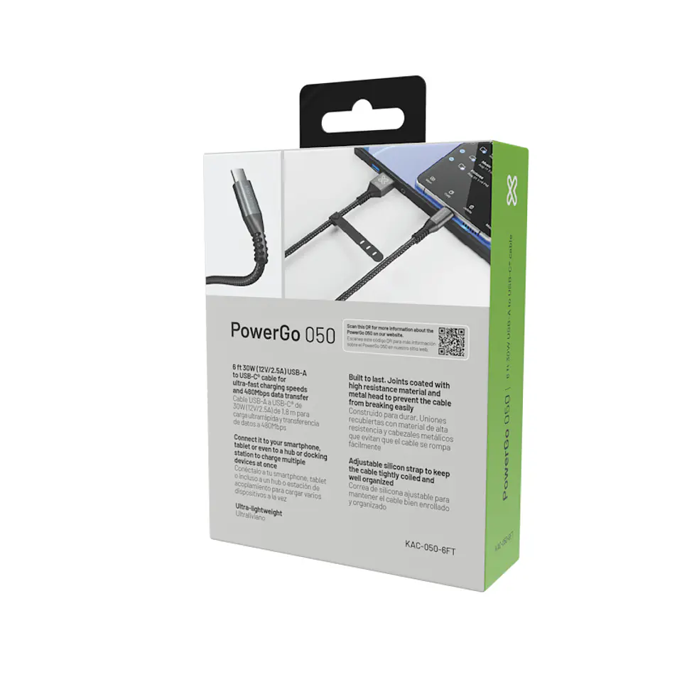 Cable USB-A a USB-C Klip Xtreme PowerGo 050 KAC-050-6FT 30 W 1,8 m negro por mayor 3