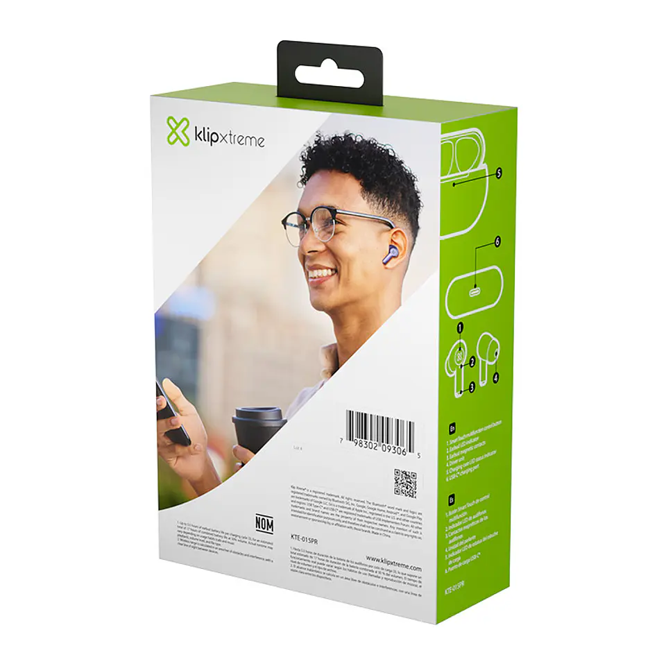 Audífonos TWS Klip Xtreme Buds-Fi KTE-015PR Bluetooth con 4 micrófonos ENC - Morado por mayor 3