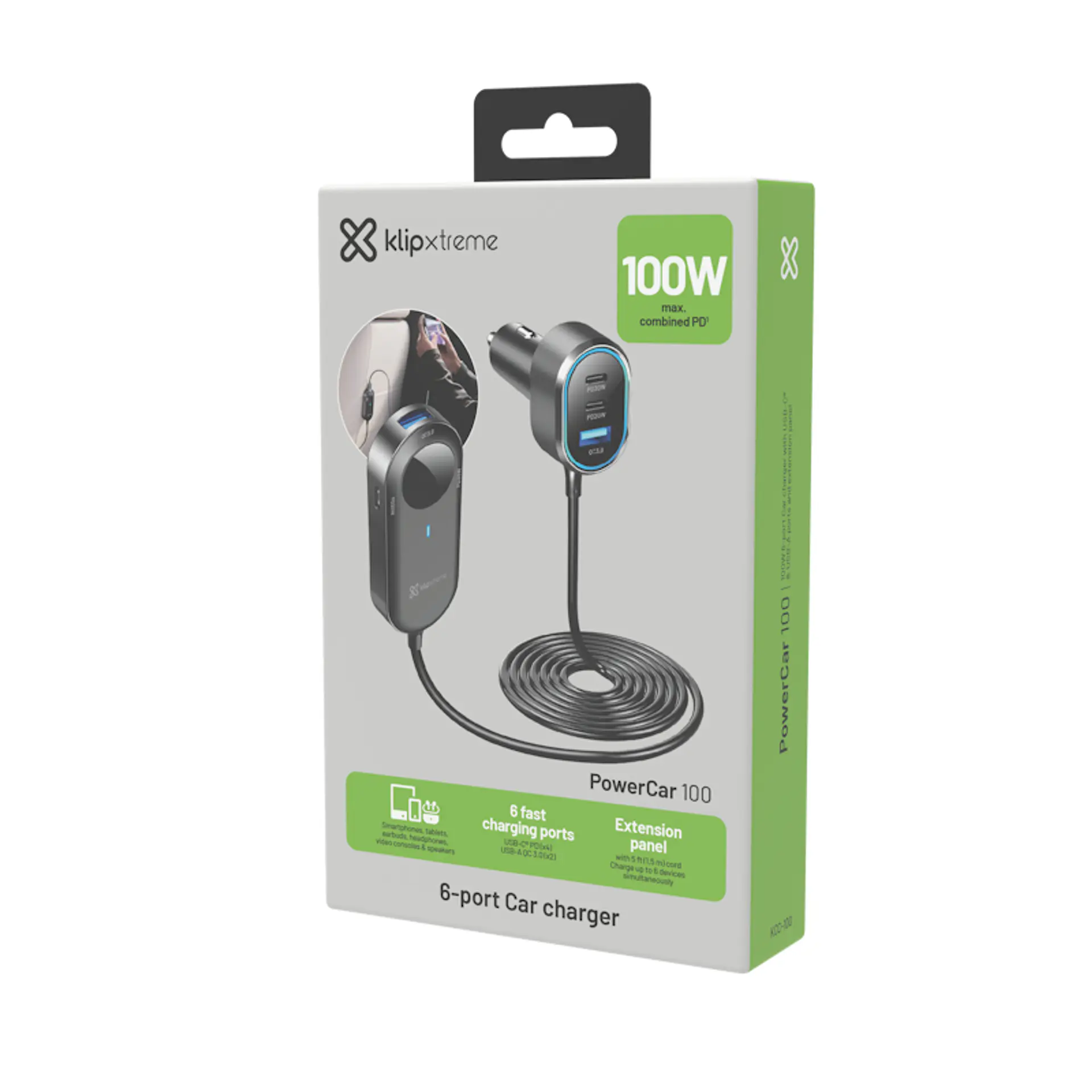 Cargador para auto Klip Xtreme PowerCar 100 KCC-100 100 W de 6 puertos negro por mayor 2