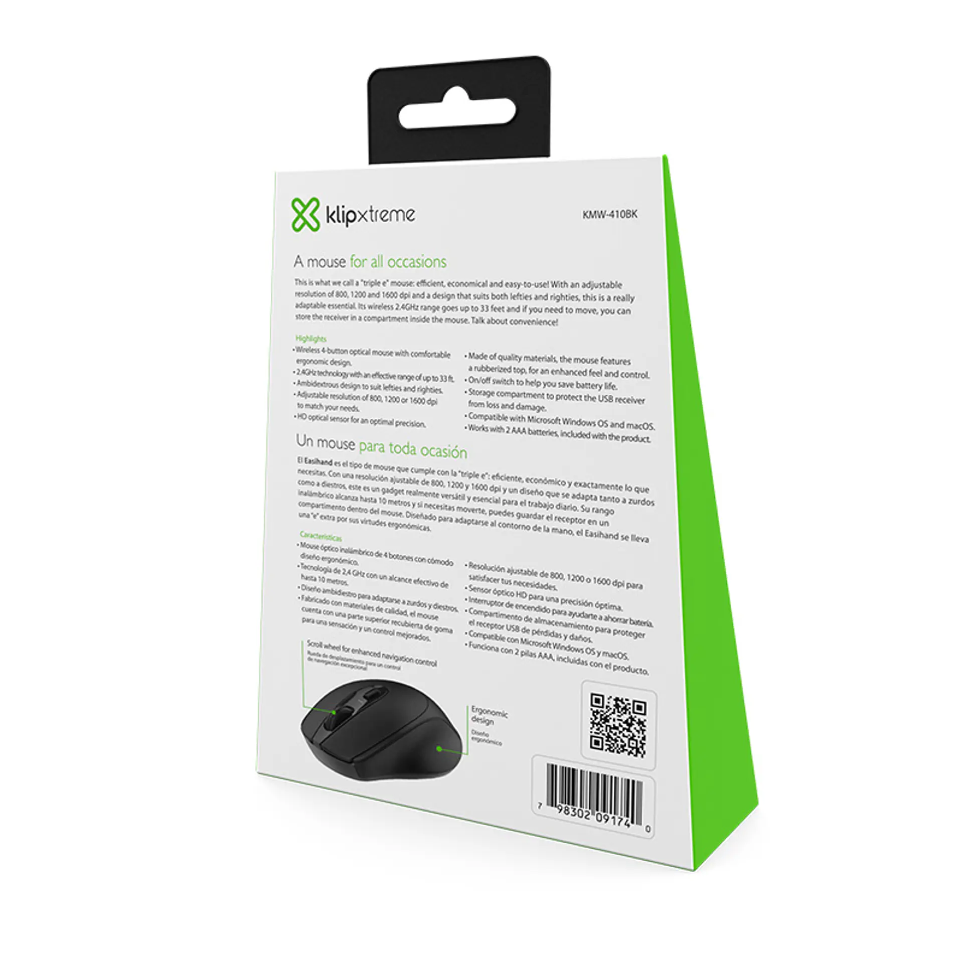 Mouse inalámbrico Klip Xtreme Easihand KMW-410BK 1600 DPI negro por mayor 3