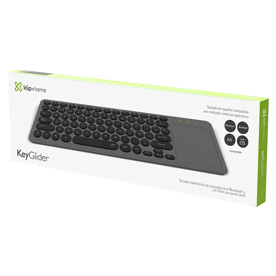 Teclado inalámbrico con touchpad Klip Xtreme KeyGlider KCK-550S Bluetooth y 2,4 GHz gris y negro por mayor 2