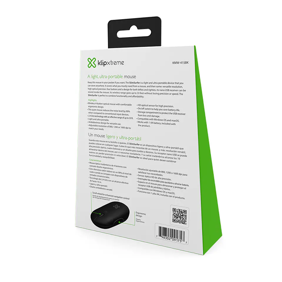 Mouse inalámbrico silencioso Klip Xtreme SlimSurfer KMW-415BK 1600 DPI negro por mayor 3