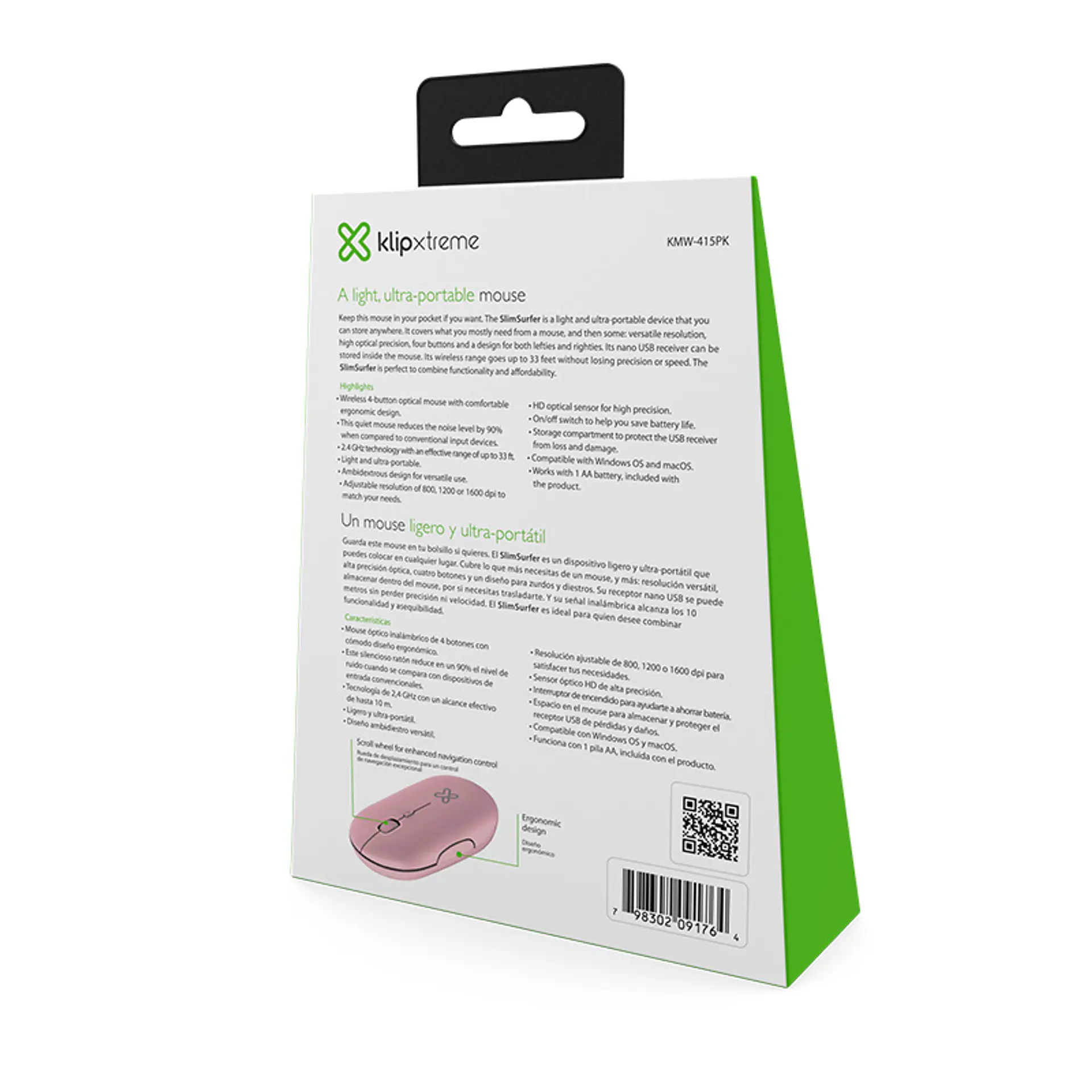 Mouse inalámbrico silencioso Klip Xtreme SlimSurfer KMW-415PK 1600 DPI rosado durazno por mayor 3