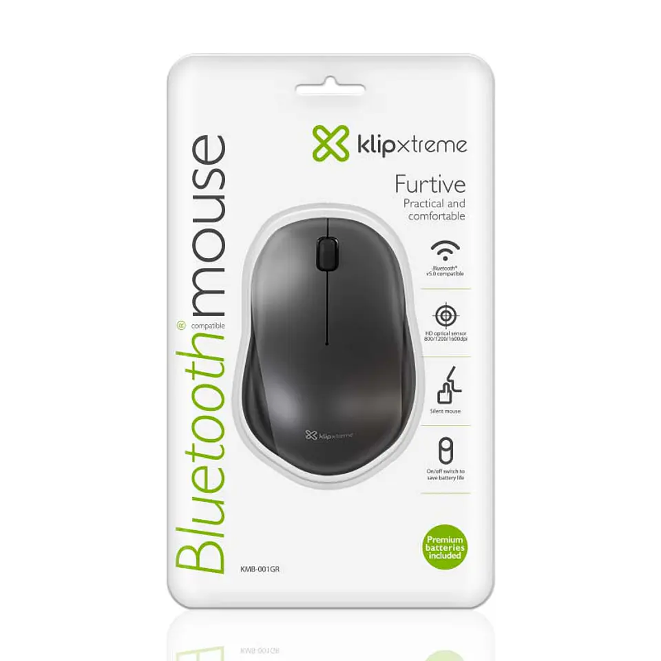 Mouse Bluetooth silencioso Klip Xtreme Furtive KMB-001GR 1600 DPI negro y gris por mayor 2