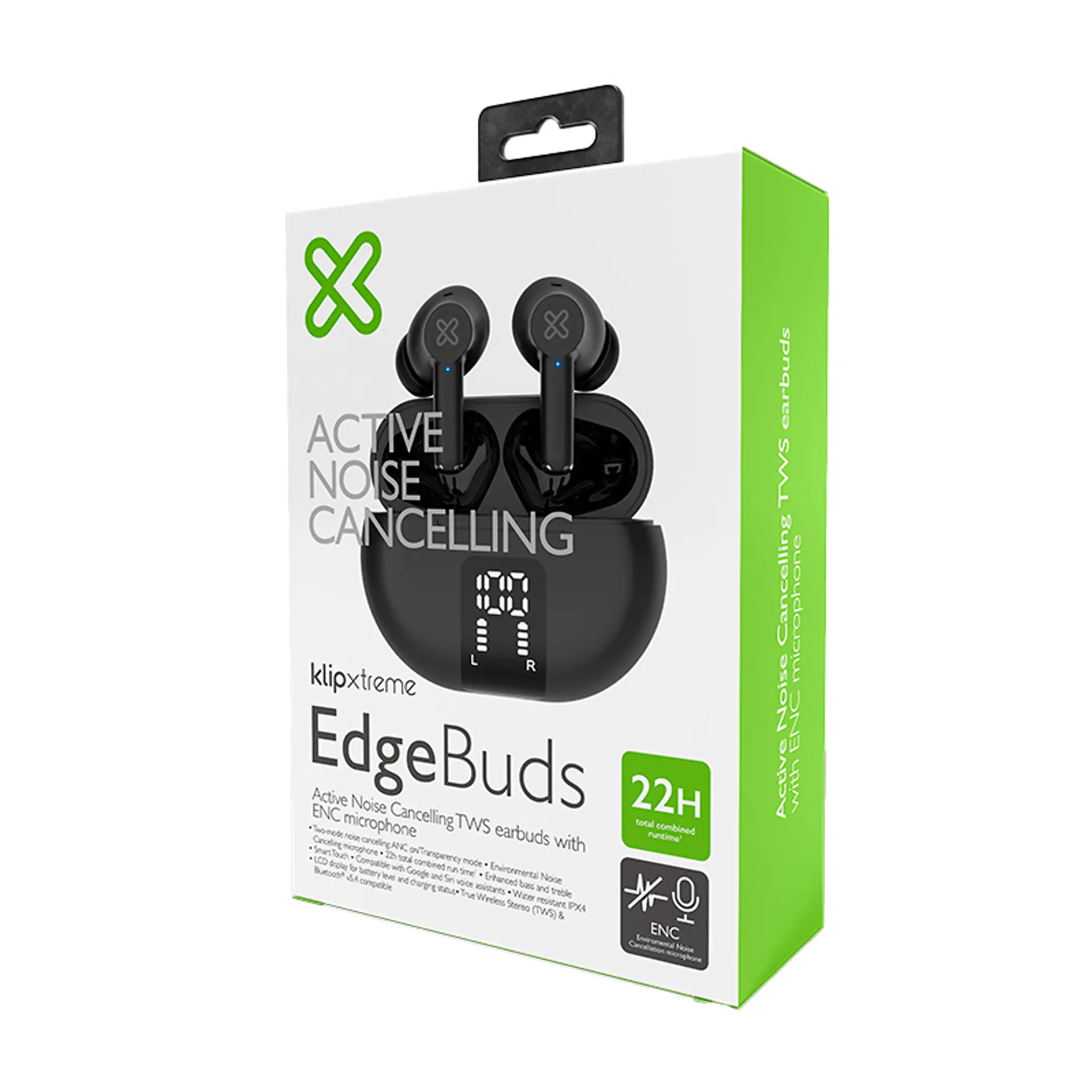 Audífonos TWS Klip Xtreme EdgeBuds KTE-755BK con ANC, ENC y estuche LED - Negro por mayor 4
