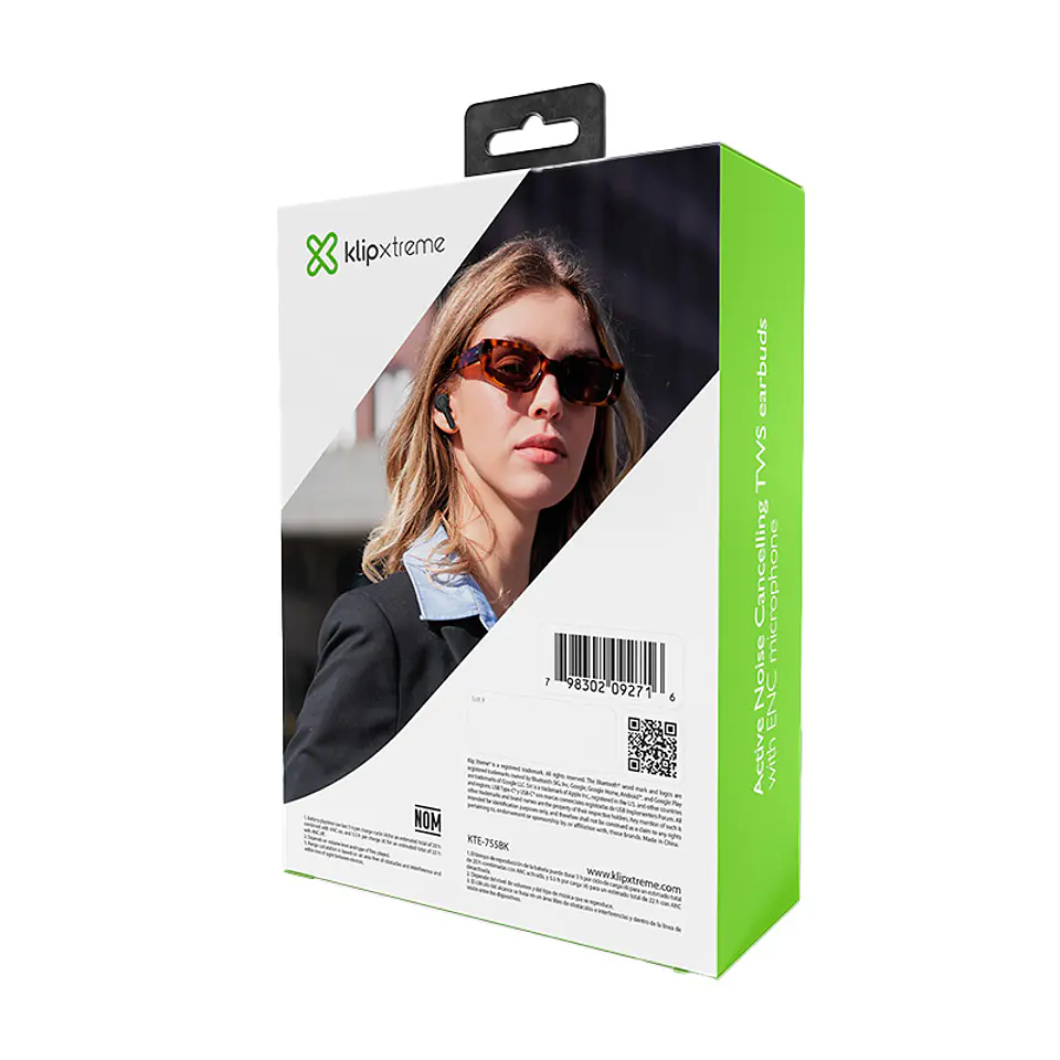 Audífonos TWS Klip Xtreme EdgeBuds KTE-755BK con ANC, ENC y estuche LED - Negro por mayor 5