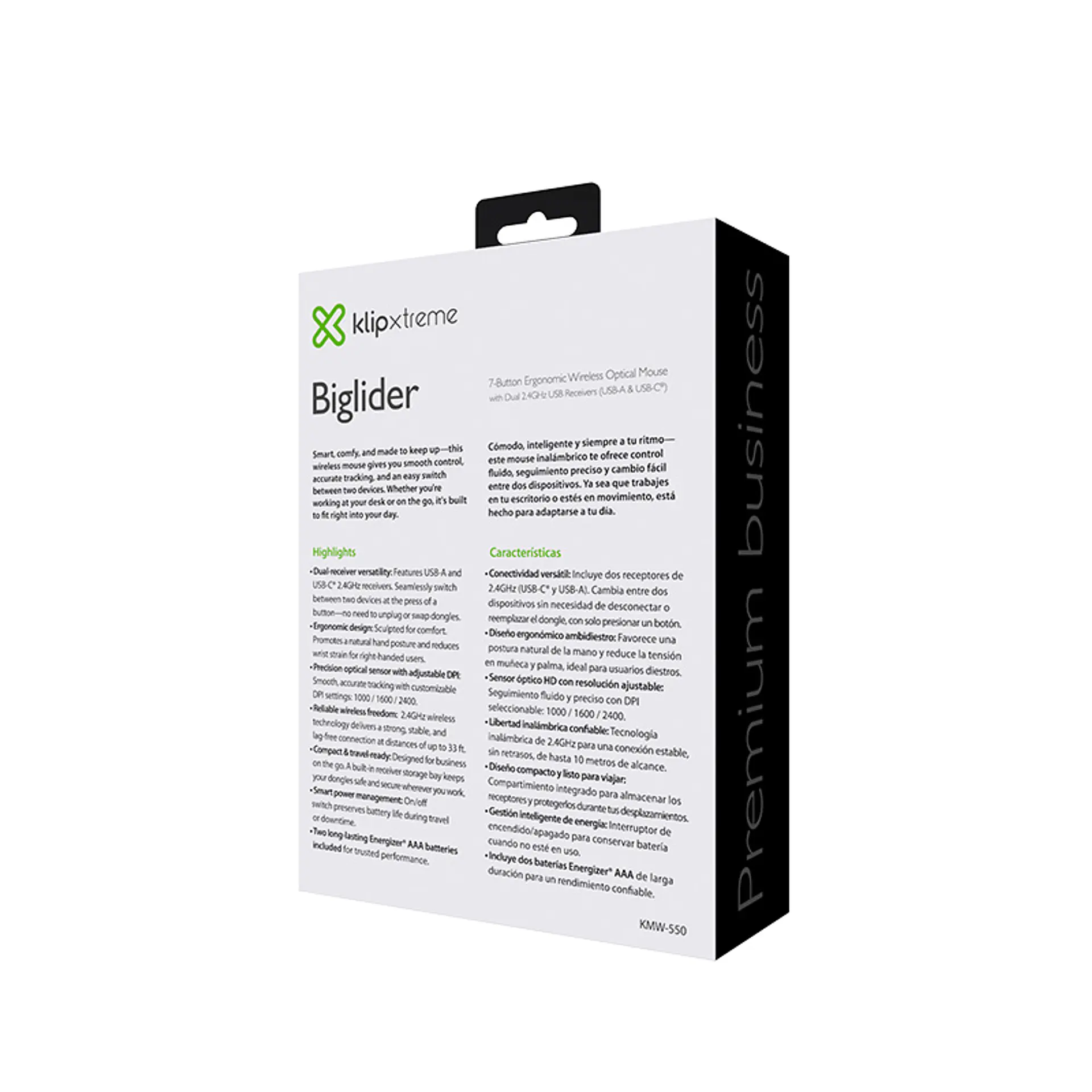 Mouse inalámbrico Klip Xtreme Biglider KMW-550 USB-A y USB-C 2400 DPI negro por mayor 3