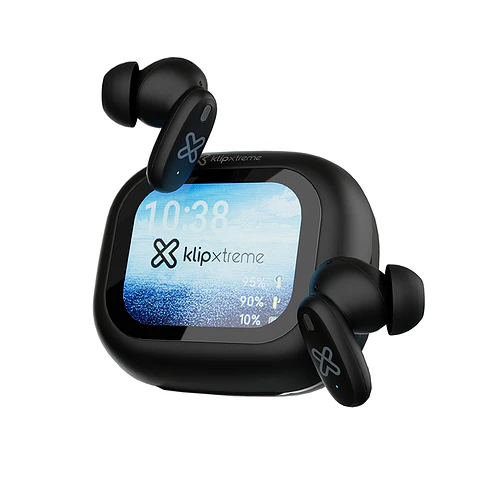 Audífonos TWS Klip Xtreme DynaBuds KTE-800BK ANC híbrida con estuche de pantalla táctil - Negro por mayor