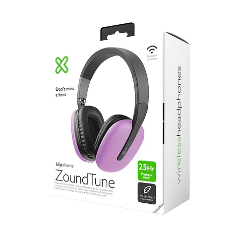 Audífonos Bluetooth Klip Xtreme ZoundTune KWH-010PR plegables de 40 mm - Morado por mayor