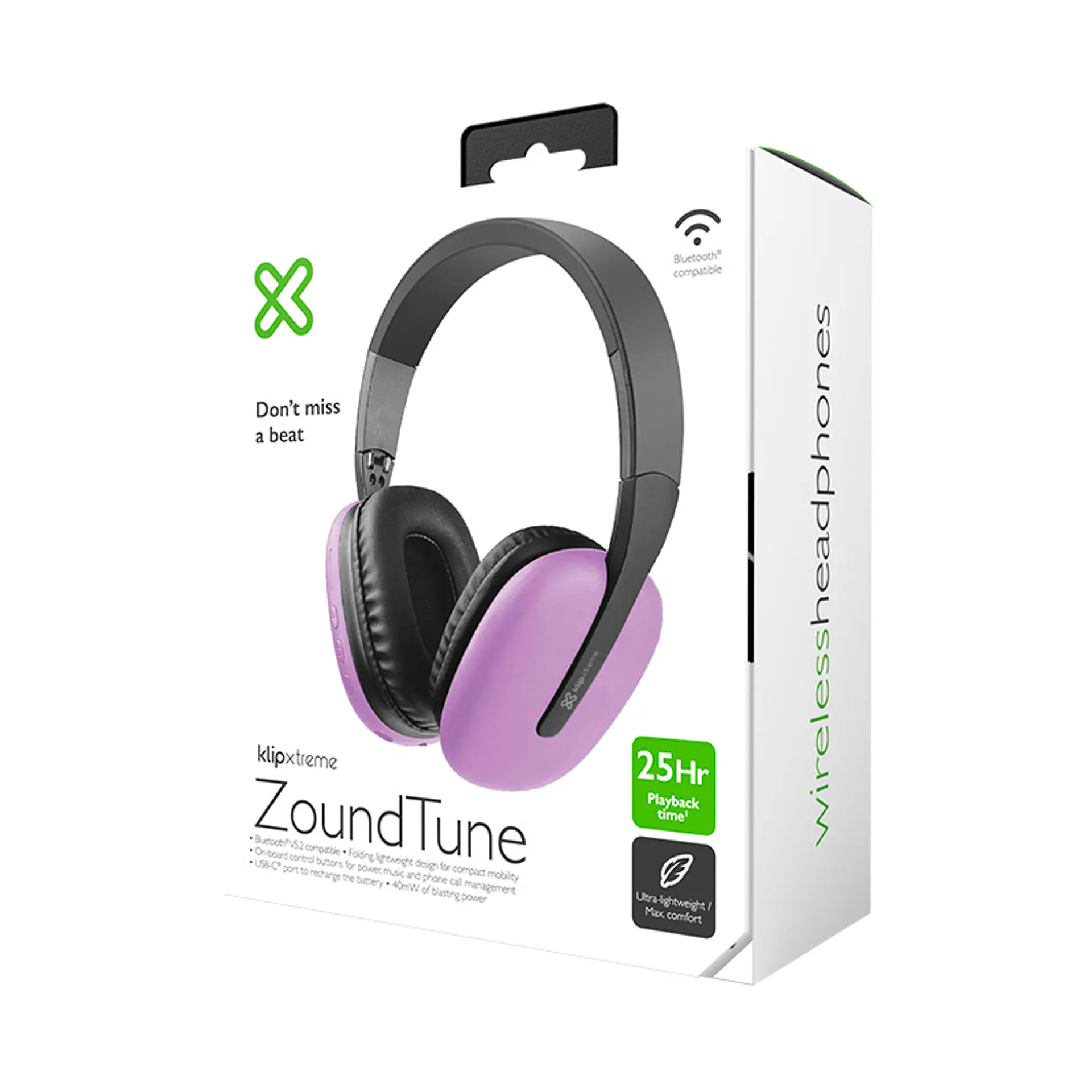 Audífonos Bluetooth Klip Xtreme ZoundTune KWH-010PR plegables de 40 mm - Morado por mayor 2