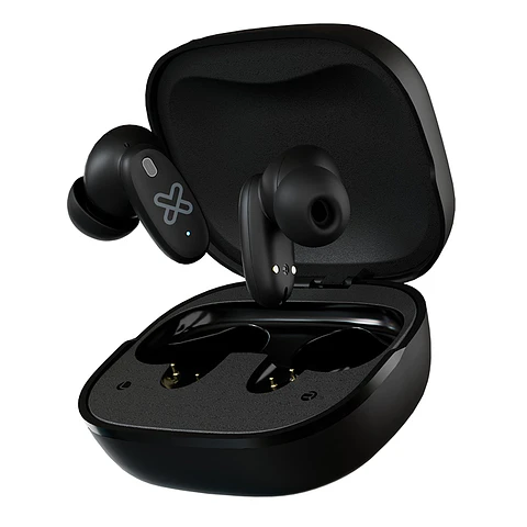 Audífonos TWS Klip Xtreme DynaBuds KTE-800BK ANC híbrida con estuche de pantalla táctil - Negro por mayor