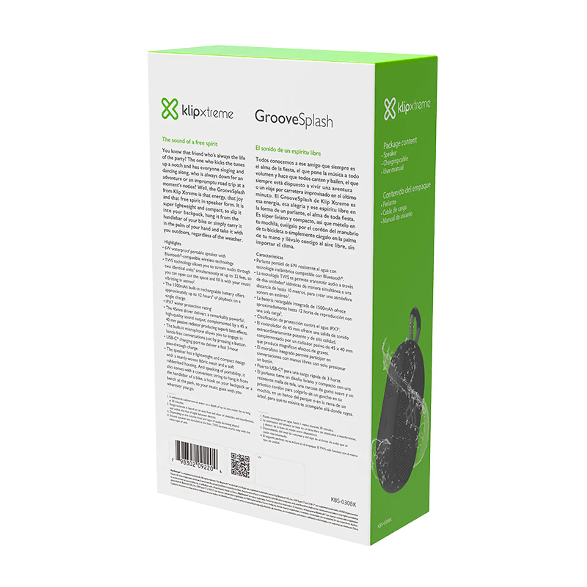 Parlante Bluetooth Klip Xtreme GrooveSplash KBS-030BK portátil de 6 W RMS IPX7 - Negro por mayor 3