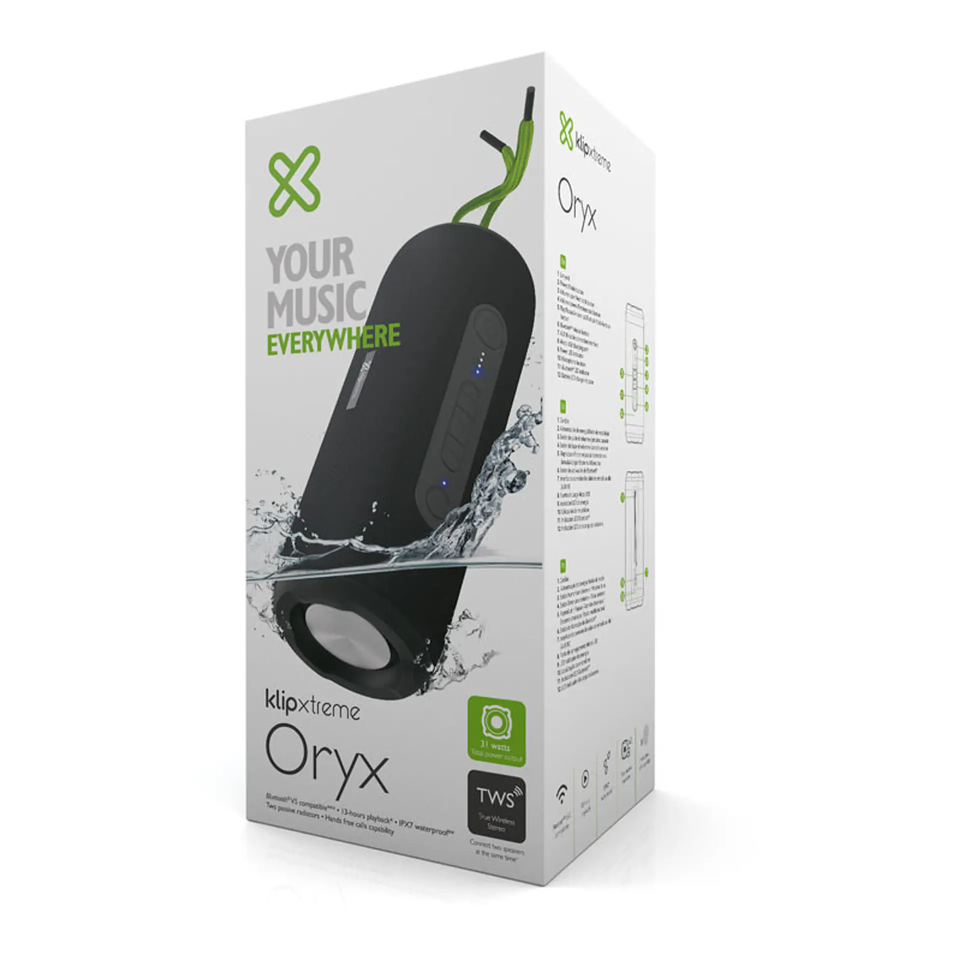 Parlante Bluetooth Klip Xtreme Oryx KBS-600 31 W RMS portátil IPX7 - Negro por mayor 4
