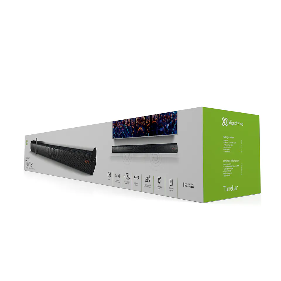 Barra de sonido Klip Xtreme Tunebar KSB-00A 2.0 de 60 W RMS con HDMI ARC - Negro por mayor 4