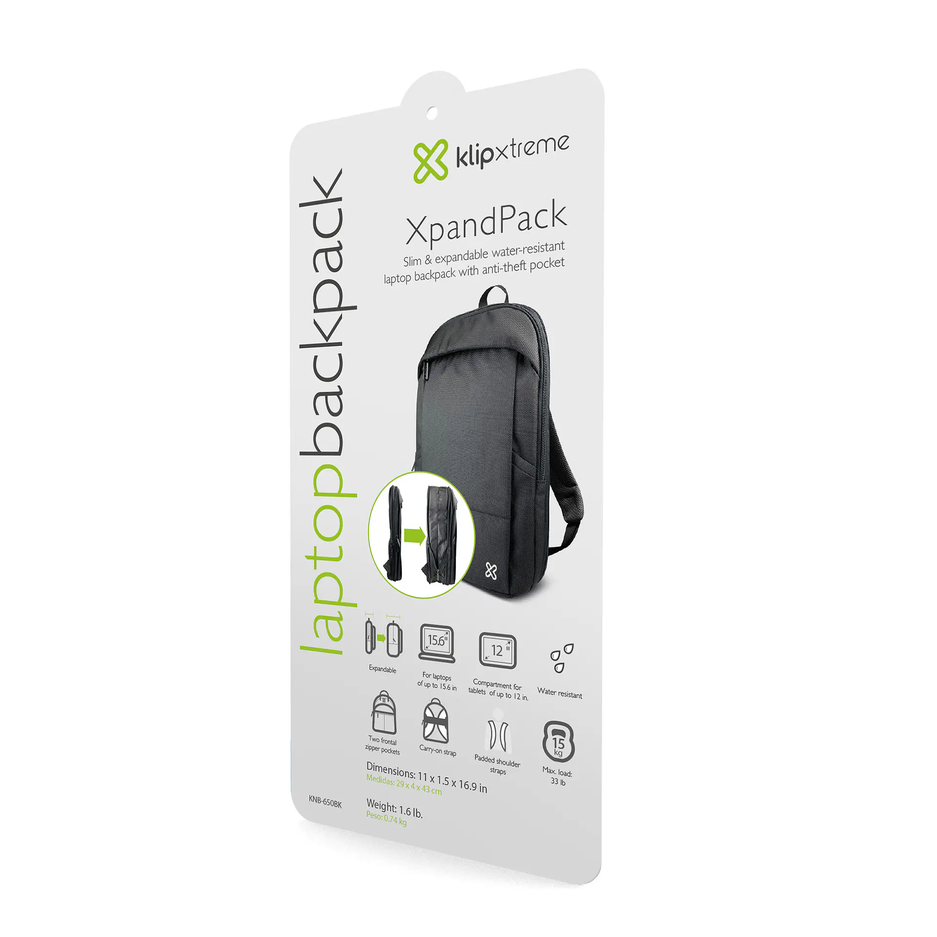 Mochila expandible para notebook Klip Xtreme XpandPack KNB-650BK 15,6″ negro por mayor 3
