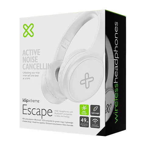 Audífonos Bluetooth Klip Xtreme Escape KNH-300WH con ANC, diseño plegable y carga USB-C - Blanco por mayor