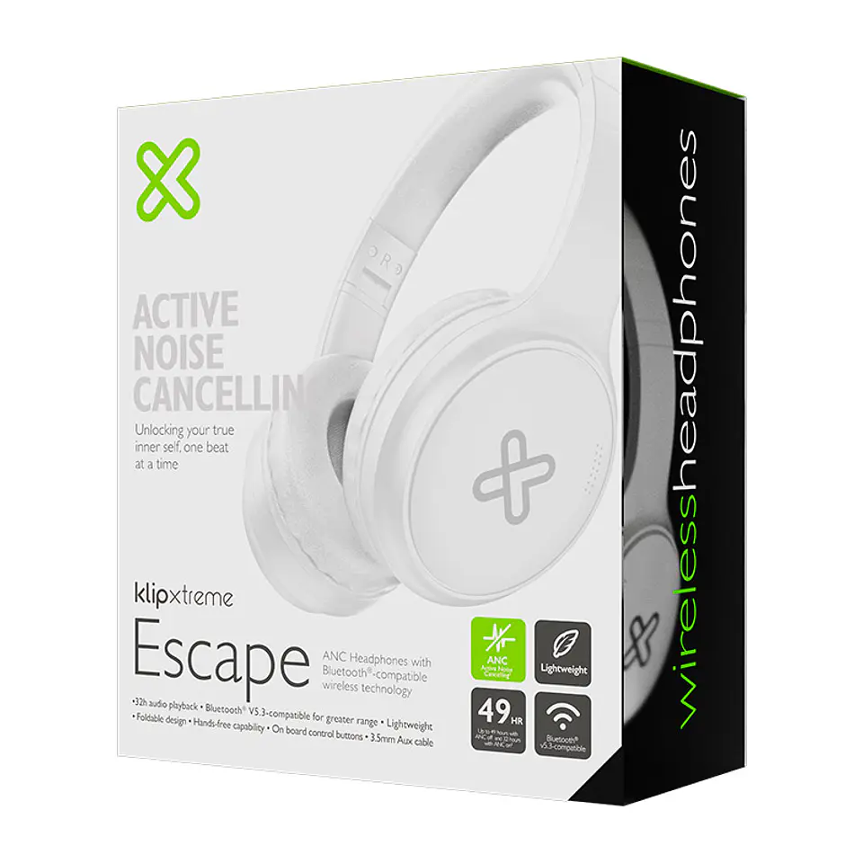 Audífonos Bluetooth Klip Xtreme Escape KNH-300WH con ANC, diseño plegable y carga USB-C - Blanco por mayor 2