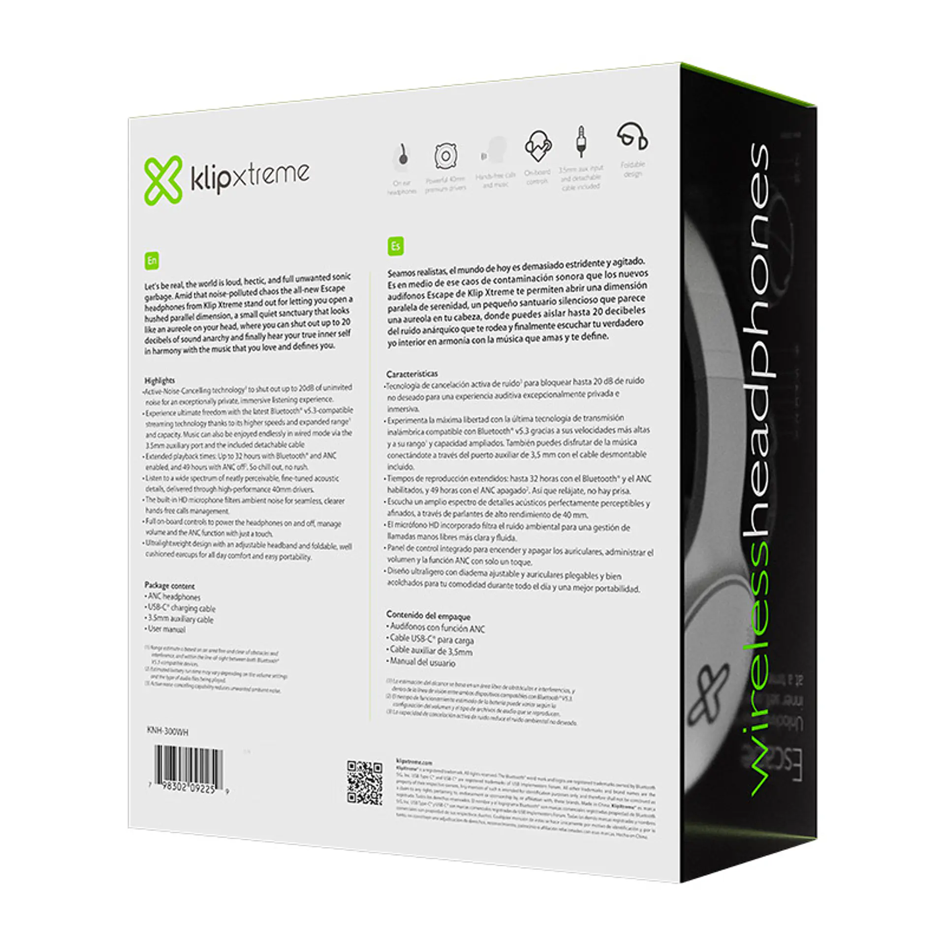 Audífonos Bluetooth Klip Xtreme Escape KNH-300WH con ANC, diseño plegable y carga USB-C - Blanco por mayor 3