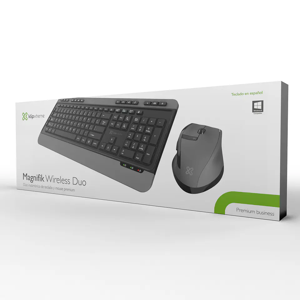 Combo teclado y mouse inalámbrico Klip Xtreme Magnifik Wireless Duo KBK-520 ergonómico en español negro y gris por mayor 2
