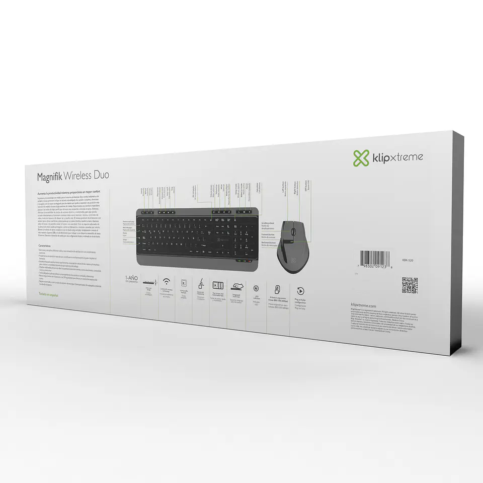 Combo teclado y mouse inalámbrico Klip Xtreme Magnifik Wireless Duo KBK-520 ergonómico en español negro y gris por mayor 3