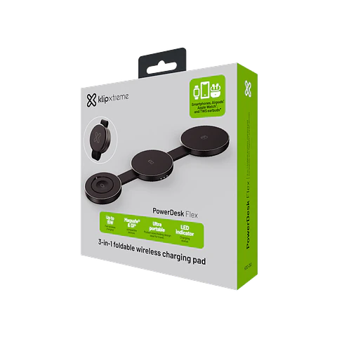 Cargador inalámbrico 3 en 1 Klip Xtreme PowerDesk Flex KDC-250 plegable 15 W gris y plateado por mayor