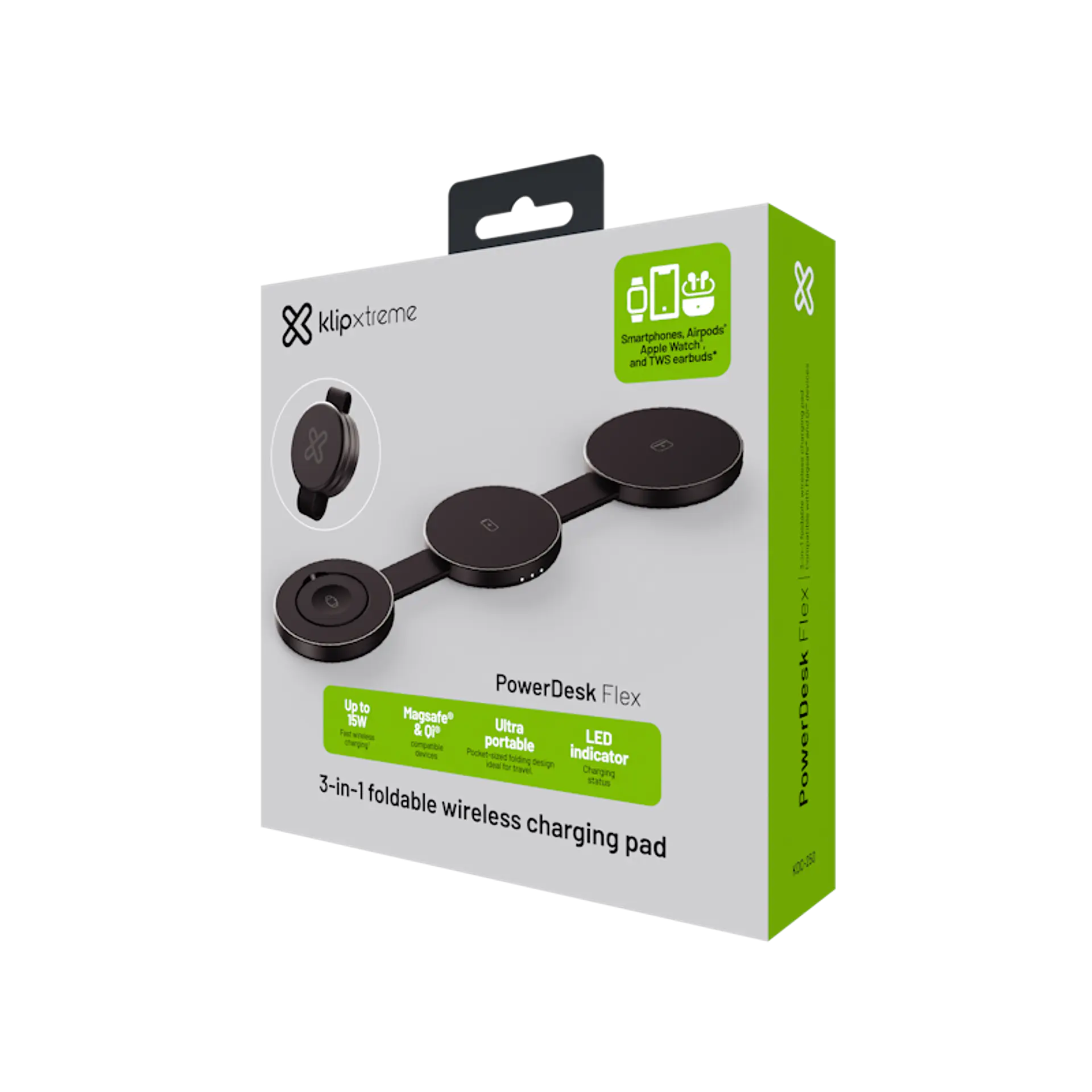 Cargador inalámbrico 3 en 1 Klip Xtreme PowerDesk Flex KDC-250 plegable 15 W gris y plateado por mayor 2