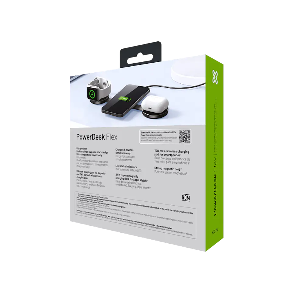 Cargador inalámbrico 3 en 1 Klip Xtreme PowerDesk Flex KDC-250 plegable 15 W gris y plateado por mayor 3