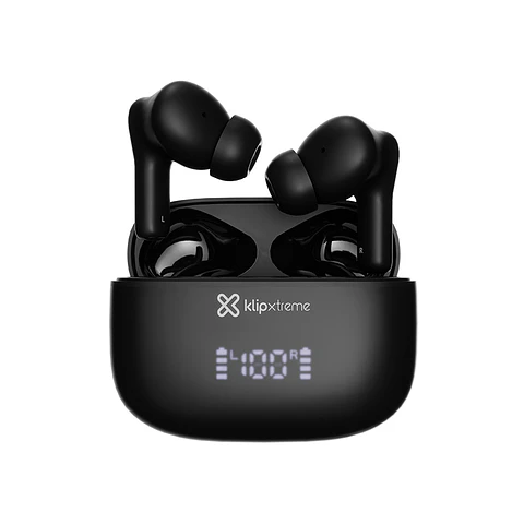 Audífonos TWS Klip Xtreme EdgeBuds Ultra KTE-850BK con ANC híbrida y estuche LED - Negro por mayor