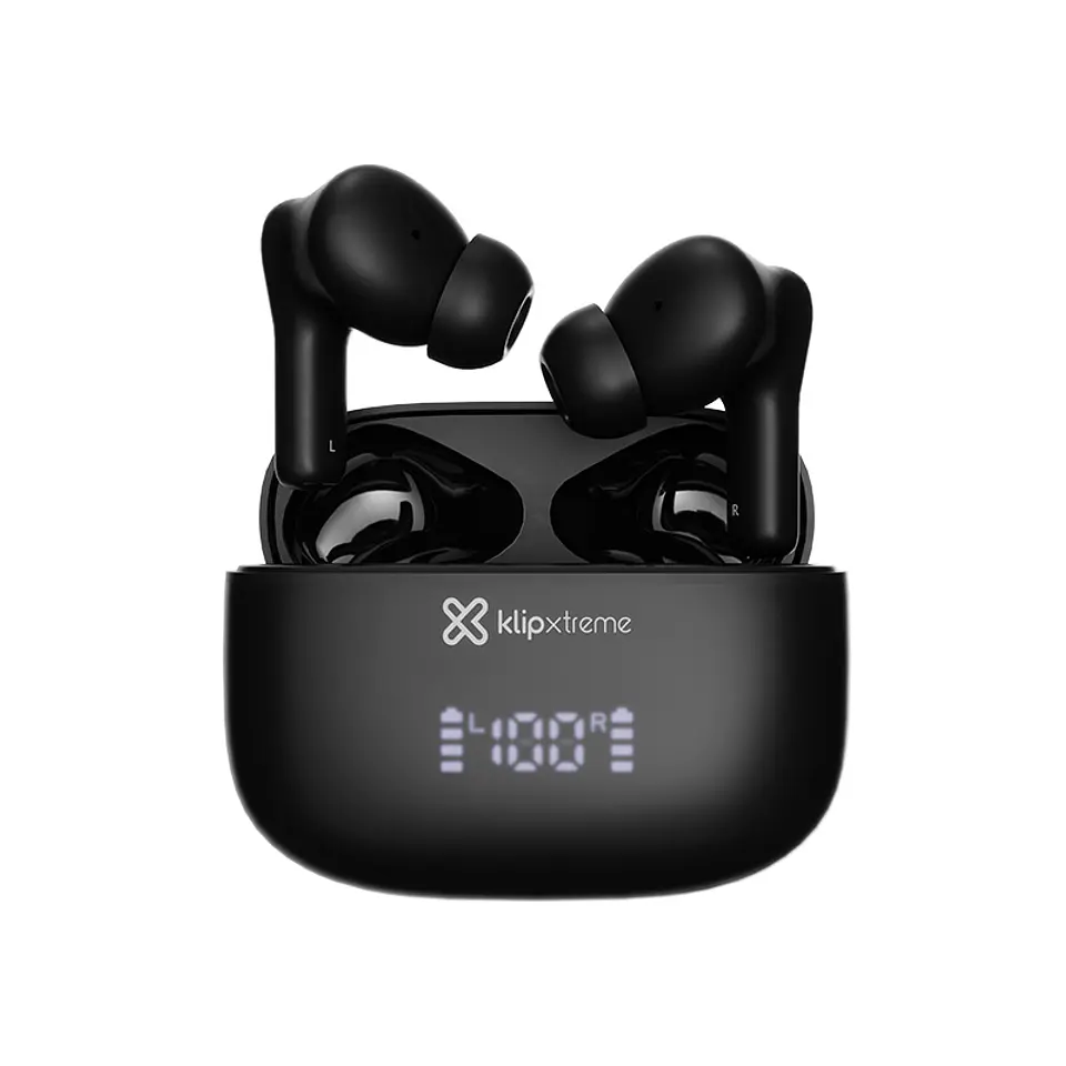 Audífonos TWS Klip Xtreme EdgeBuds Ultra KTE-850BK con ANC híbrida y estuche LED - Negro por mayor 1