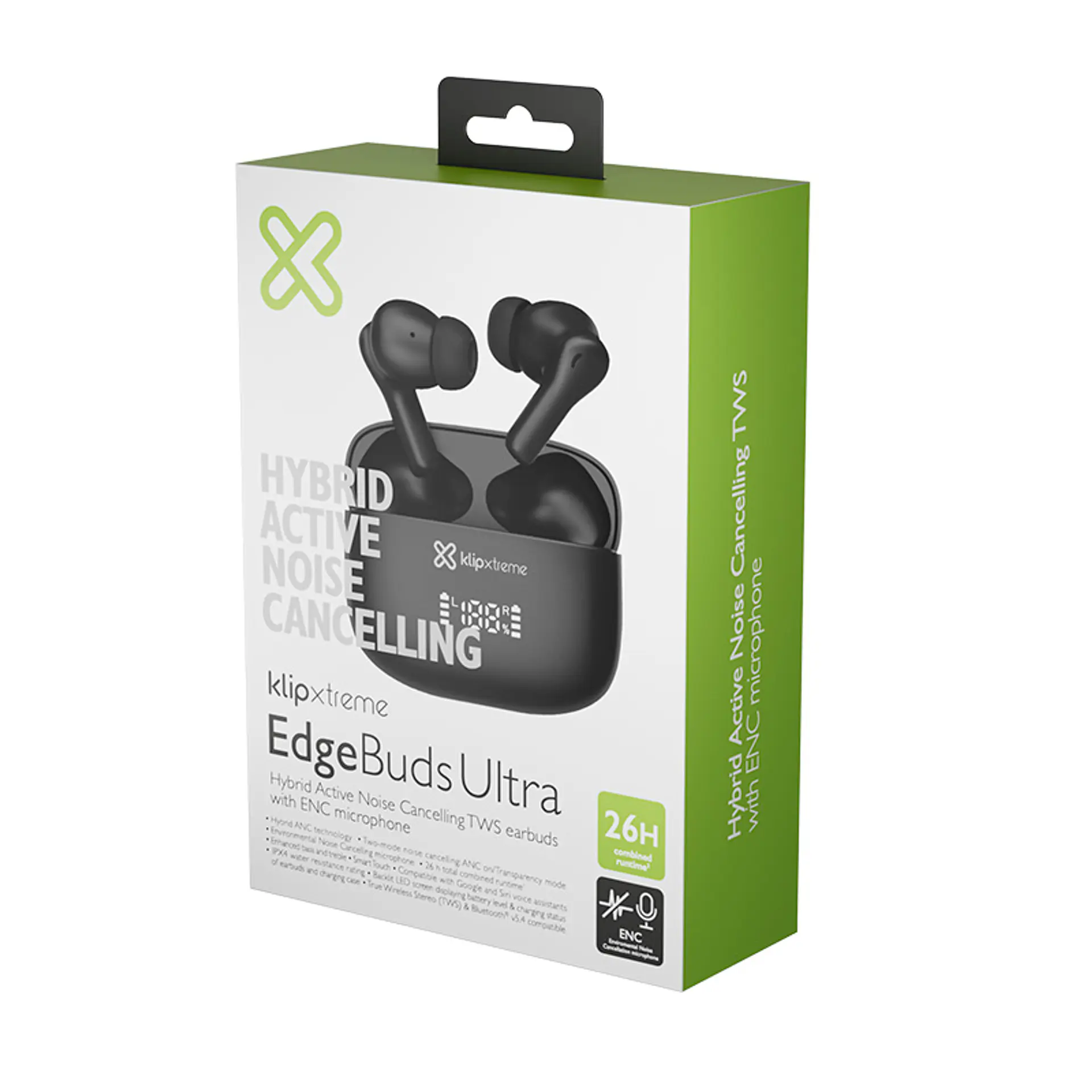 Audífonos TWS Klip Xtreme EdgeBuds Ultra KTE-850BK con ANC híbrida y estuche LED - Negro por mayor 4