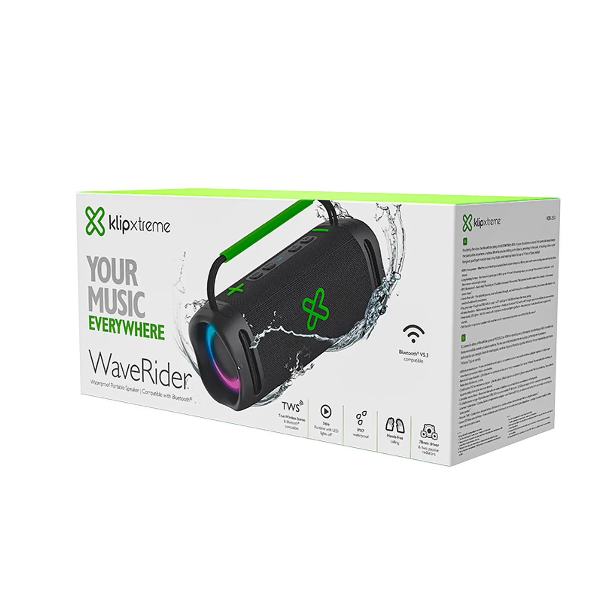 Parlante Bluetooth Klip Xtreme WaveRider KBB-250 40 W RMS IPX7 con luces LED - Negro por mayor 4