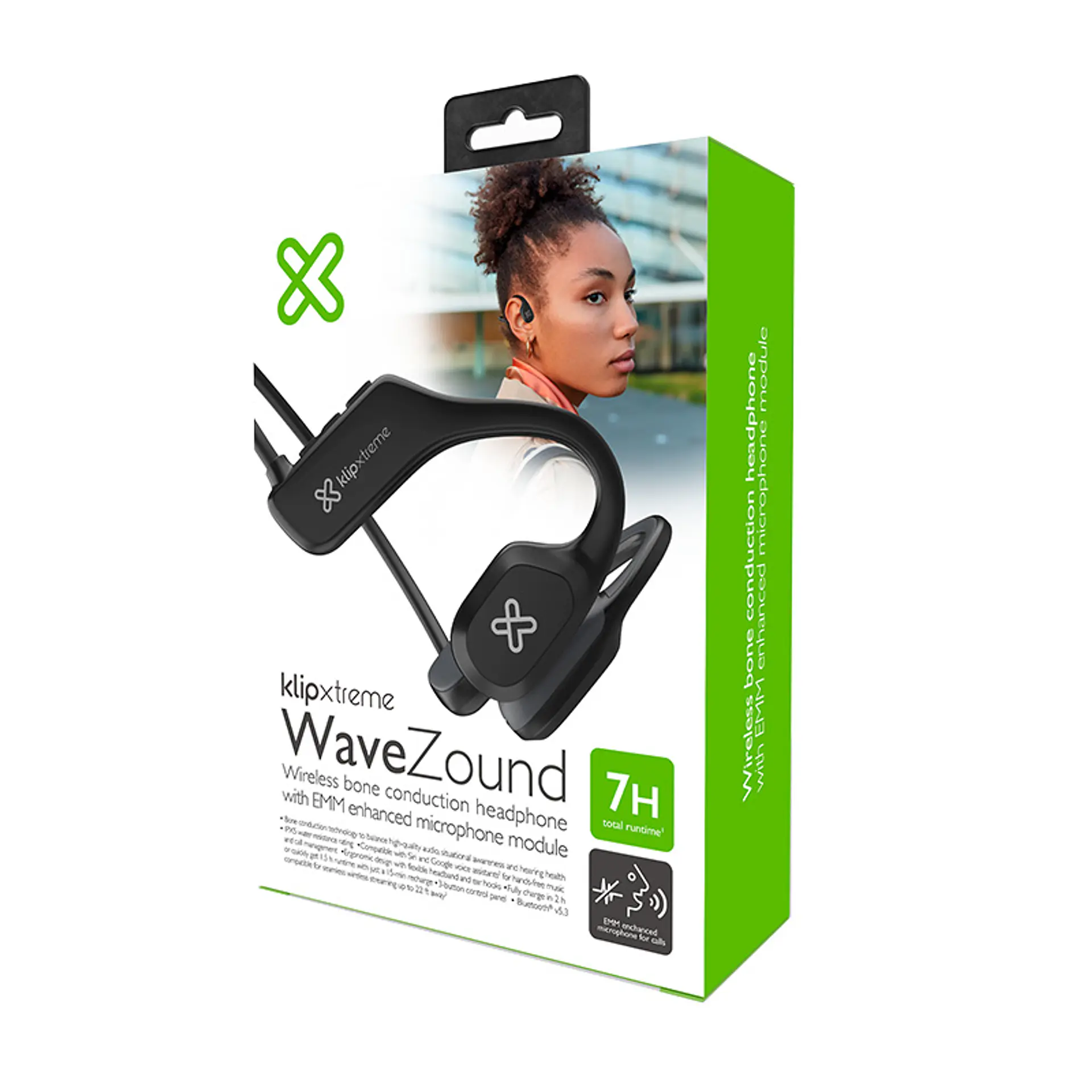 Audífonos de conducción ósea Klip Xtreme WaveZound KBC-500 Bluetooth deportivos IPX5 - Negro por mayor 4