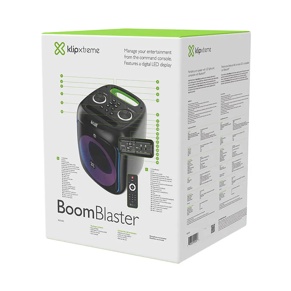 Parlante para karaoke Klip Xtreme BoomBlaster KLS-655 120 W RMS con luces LED y control remoto - Negro por mayor 5