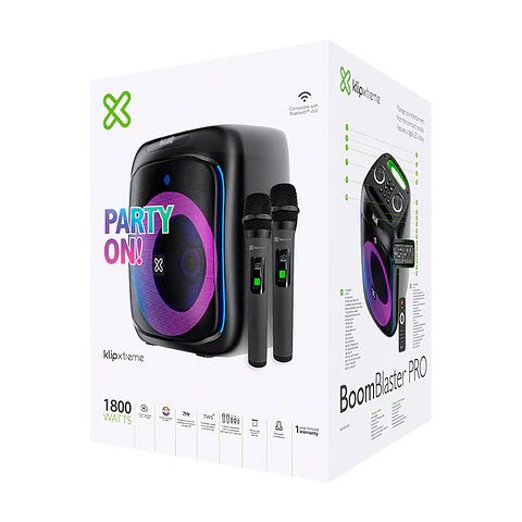 Parlante para karaoke Klip Xtreme BoomBlaster KLS-655-2M 120 W RMS con 2 micrófonos y luces LED - Negro por mayor