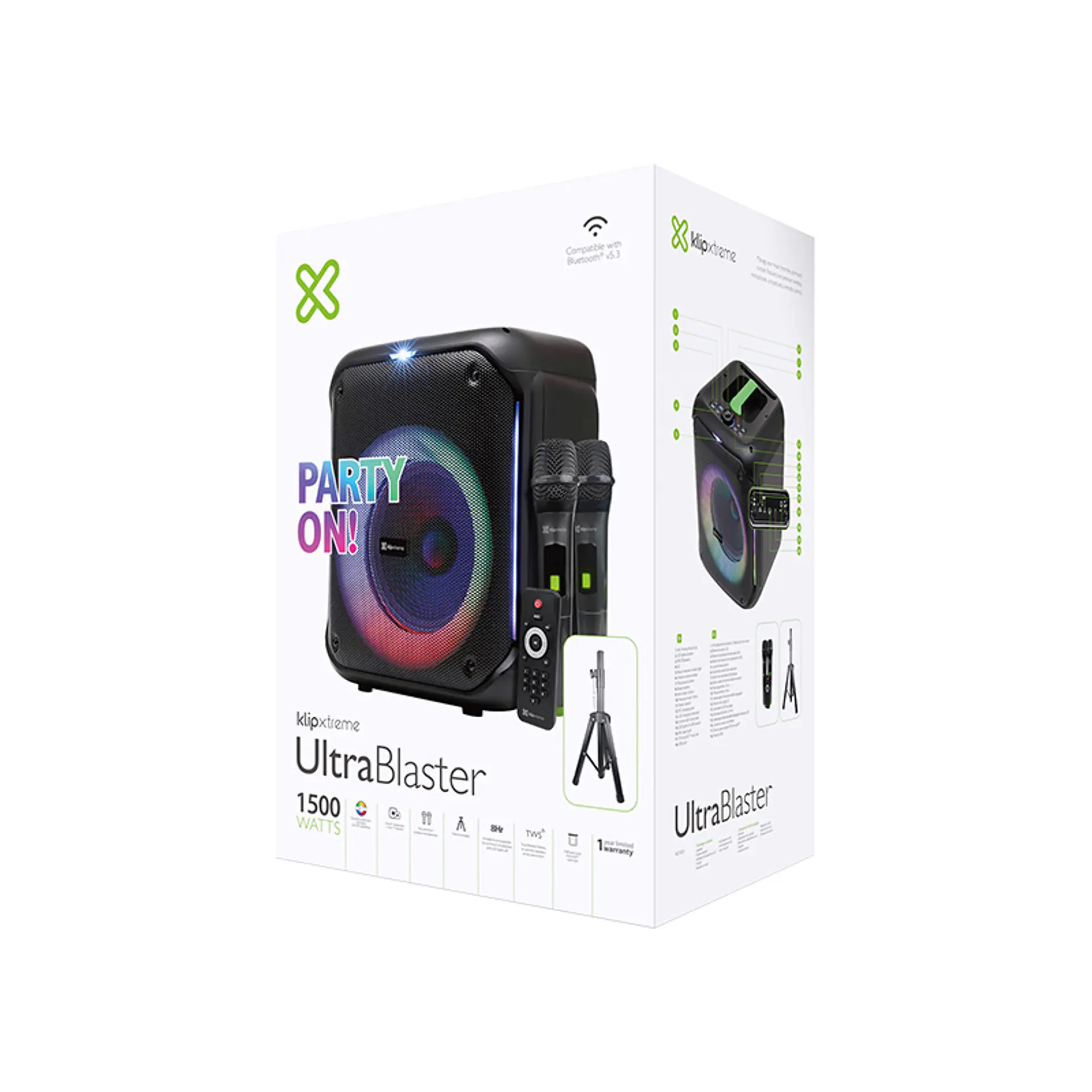 Parlante para karaoke Klip Xtreme UltraBlaster KLS-653 100 W RMS con 2 micrófonos y trípode - Negro por mayor 4