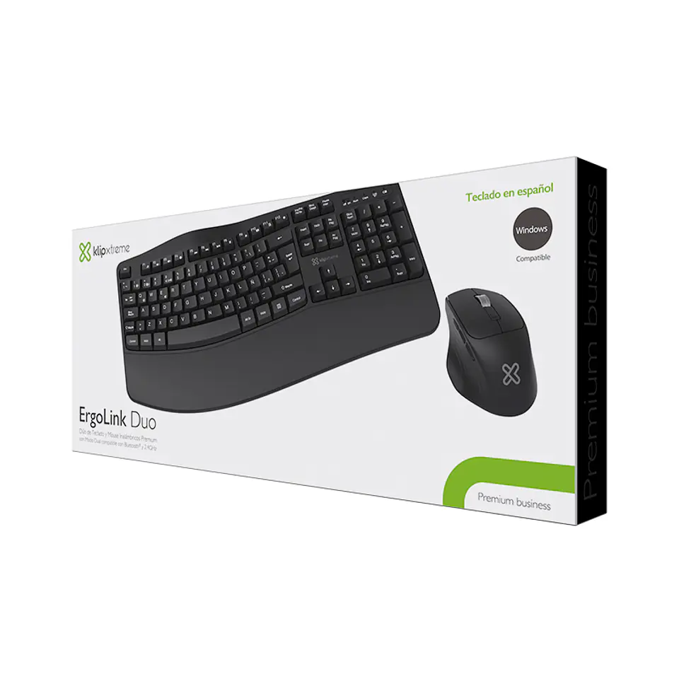 Combo teclado y mouse ergonómico Klip Xtreme ErgoLink Duo KBK-760 Bluetooth y 2,4 GHz negro por mayor 2