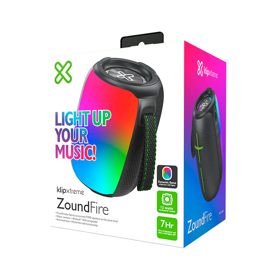 Parlante Bluetooth Klip Xtreme ZoundFire KBS-250BK 12 W RMS con luces LED de llama - Negro por mayor 4