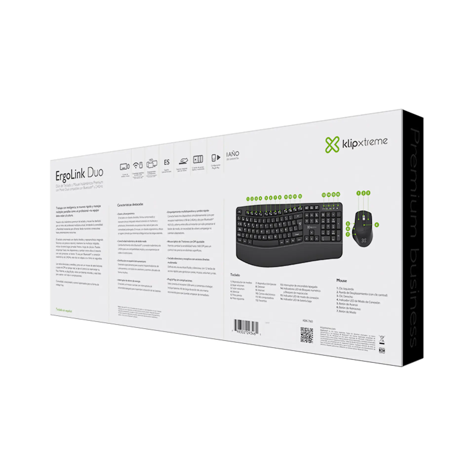 Combo teclado y mouse ergonómico Klip Xtreme ErgoLink Duo KBK-760 Bluetooth y 2,4 GHz negro por mayor 3