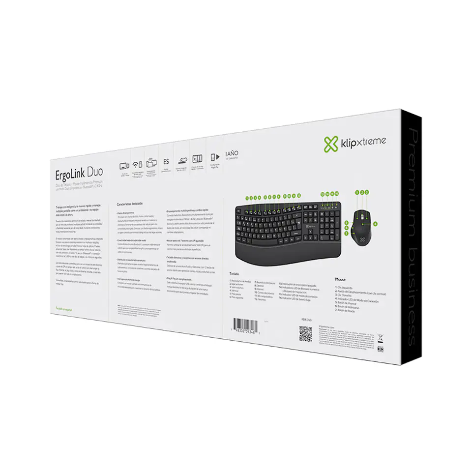 Combo teclado y mouse ergonómico Klip Xtreme ErgoLink Duo KBK-760 Bluetooth y 2,4 GHz negro por mayor 3