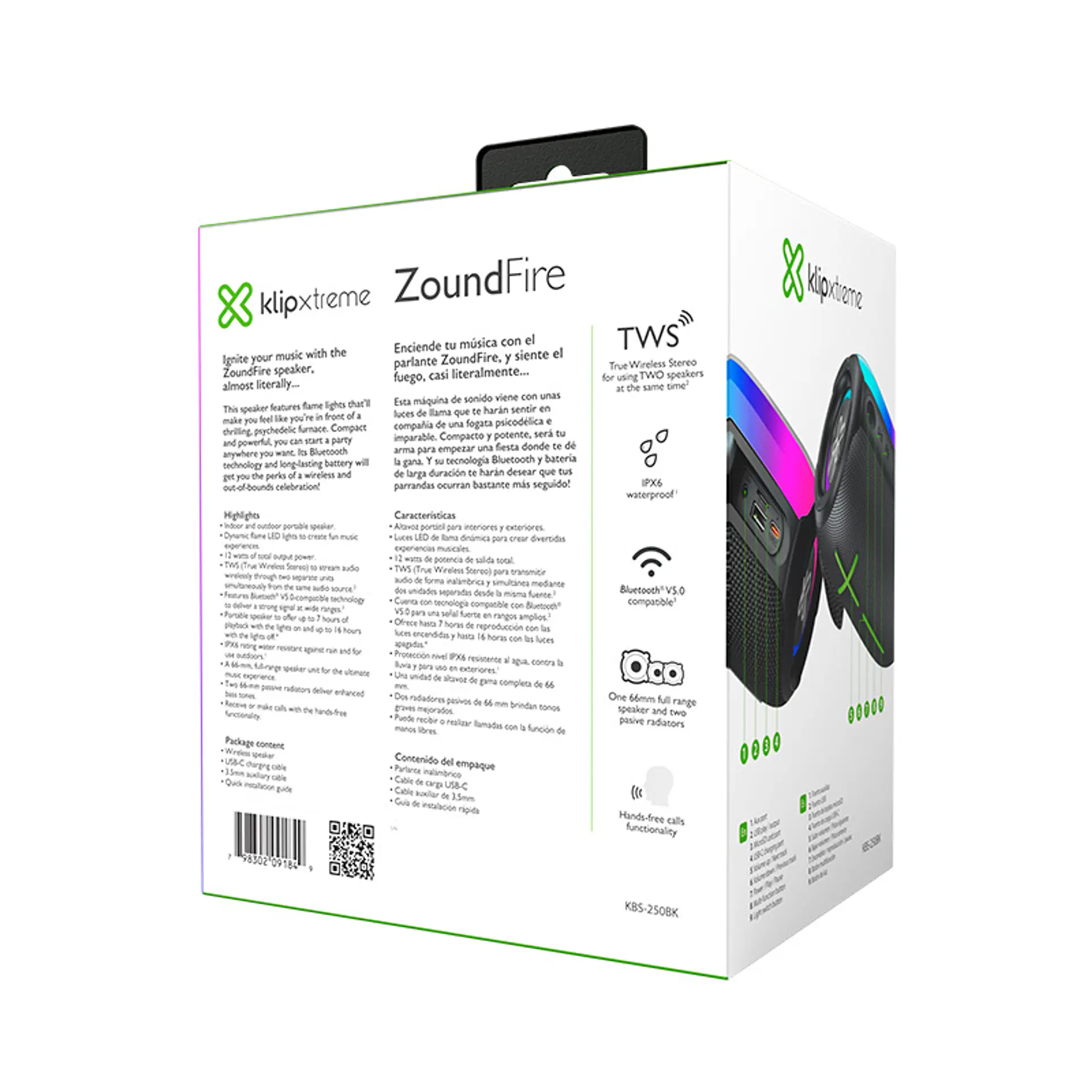 Parlante Bluetooth Klip Xtreme ZoundFire KBS-250BK 12 W RMS con luces LED de llama - Negro por mayor 5