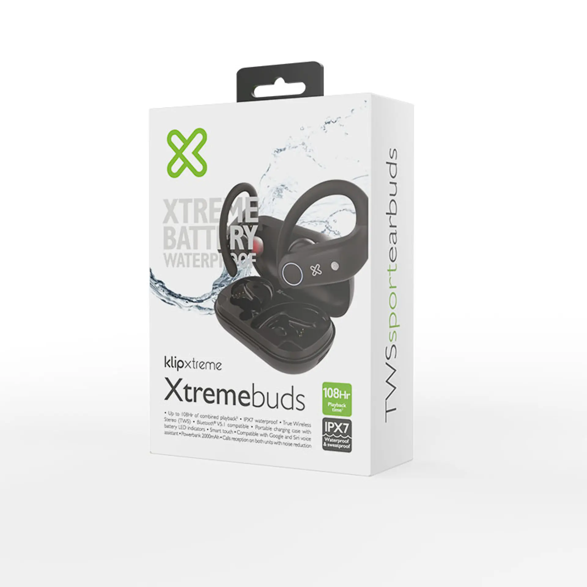 Audífonos TWS deportivos Klip Xtreme Xtremebuds KTE-500BK IPX7 con estuche power bank - Negro por mayor 4