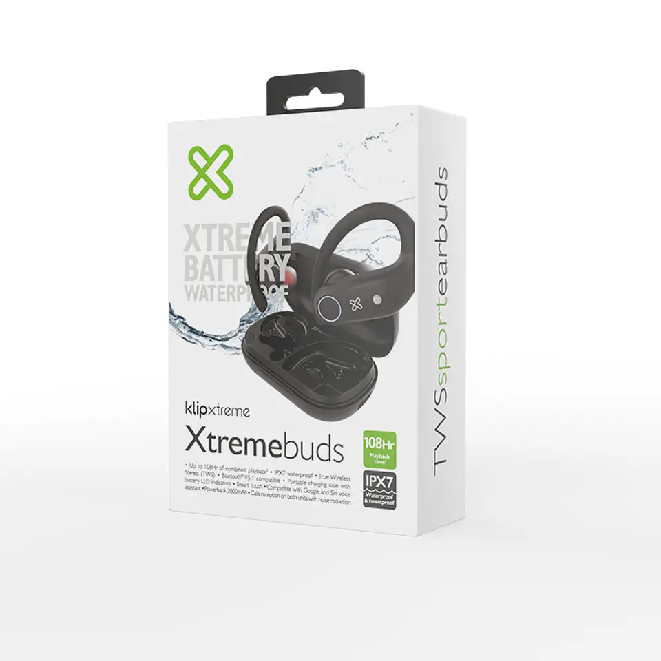Audífonos TWS deportivos Klip Xtreme Xtremebuds KTE-500BK IPX7 con estuche power bank - Negro por mayor 4