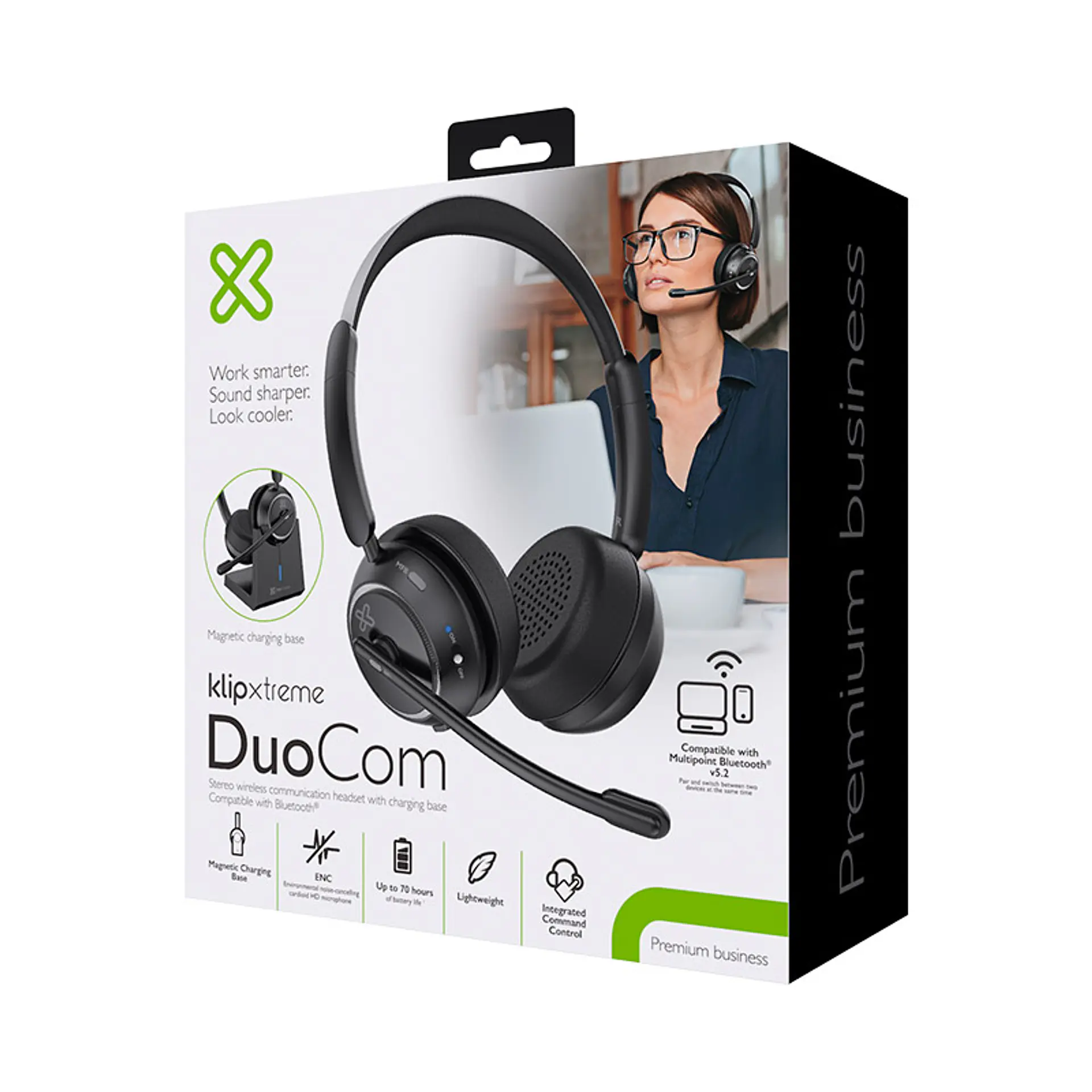 Audífonos Bluetooth con micrófono Klip Xtreme DuoCom KCH-910 ENC y base de carga negro por mayor 2
