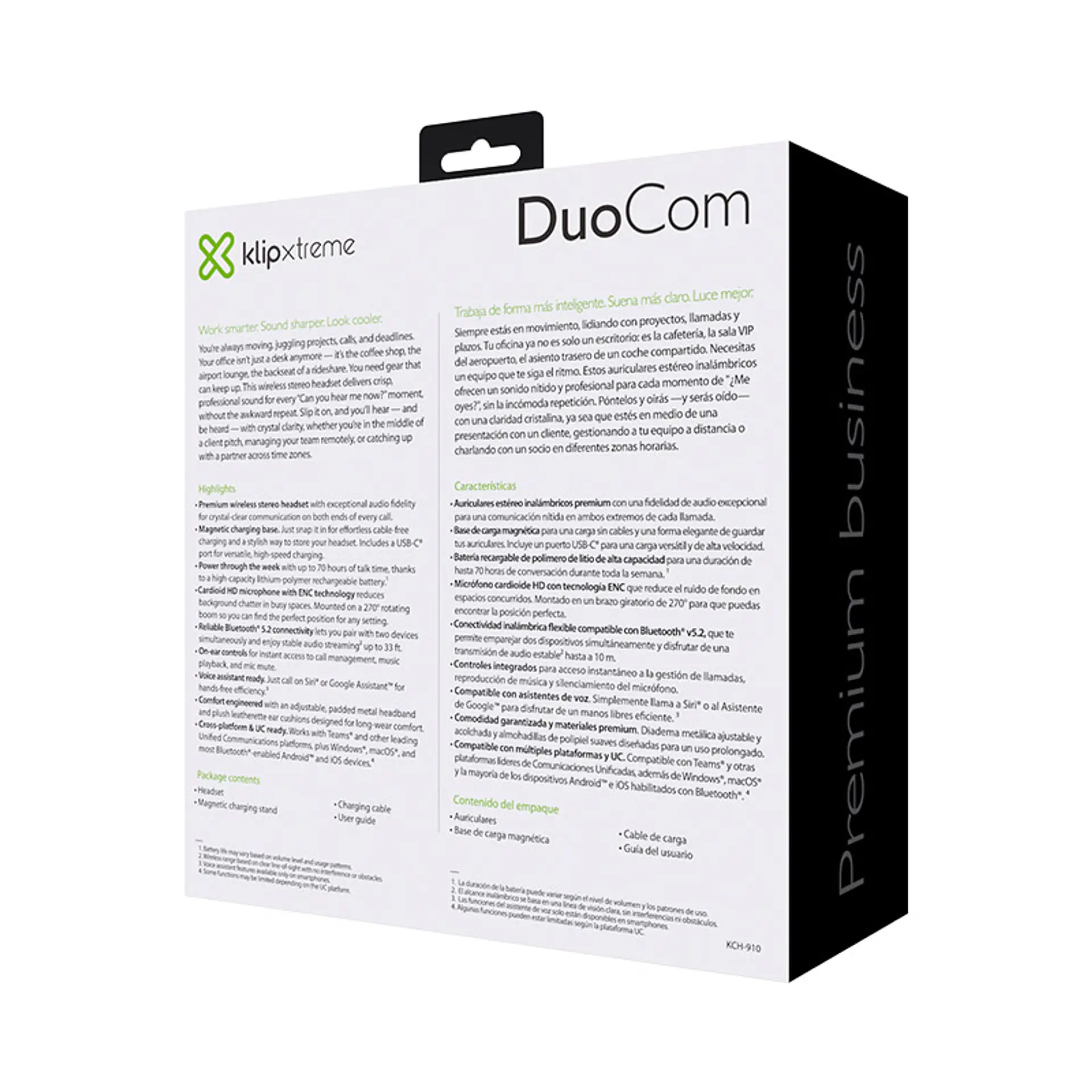 Audífonos Bluetooth con micrófono Klip Xtreme DuoCom KCH-910 ENC y base de carga negro por mayor 3